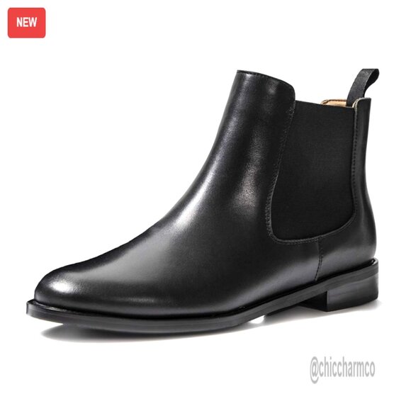 Leather Chelsea Boots Women's Size 1 Inch Heel Comfortable Ankle Booties